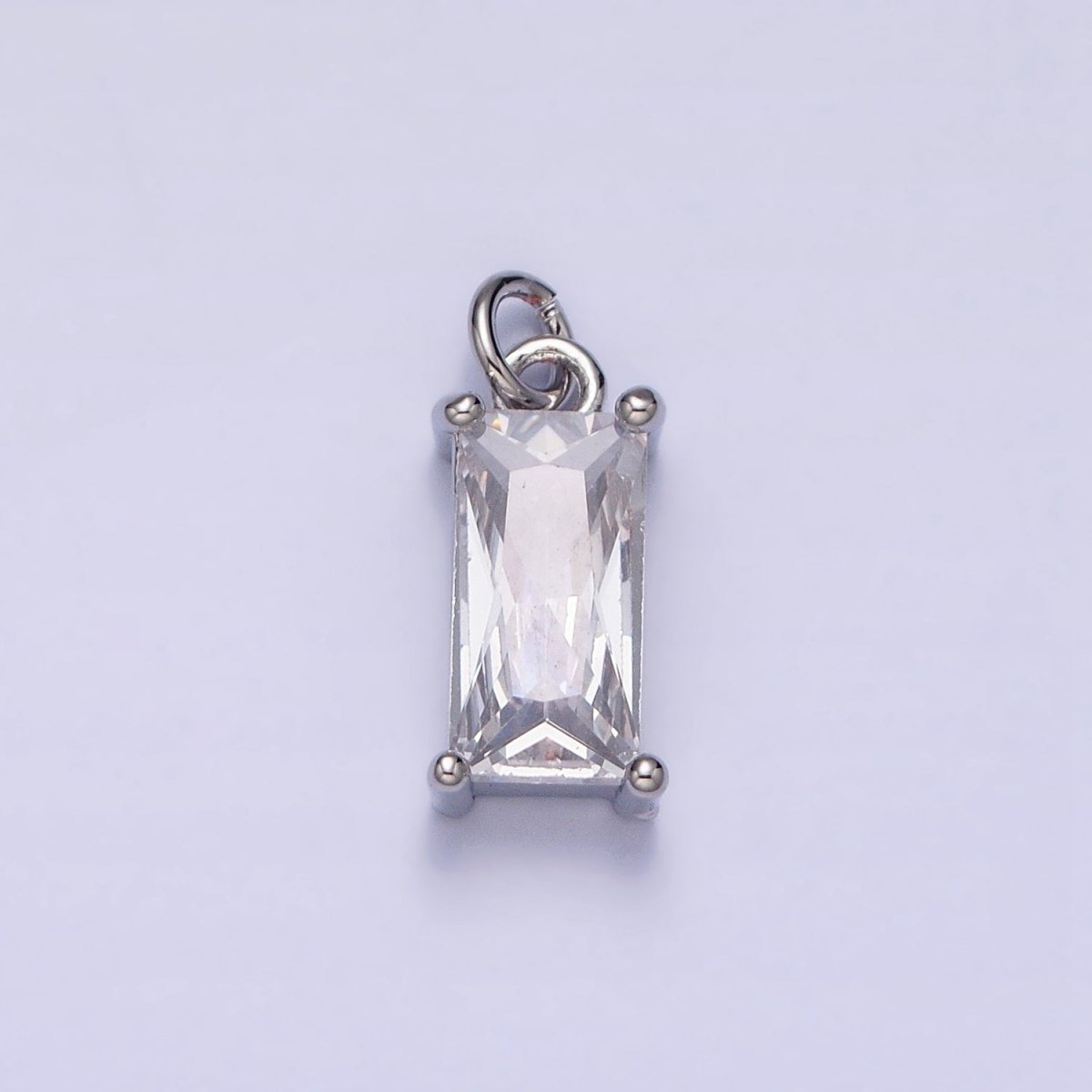 16K Gold Filled 15.5mm Clear CZ Baguette Add-On Charm in Gold & Silver | AC1207 AC1208
