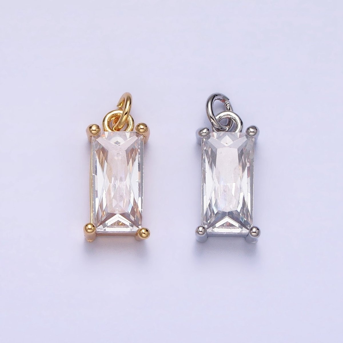 16K Gold Filled 15.5mm Clear CZ Baguette Add-On Charm in Gold & Silver | AC1207 AC1208