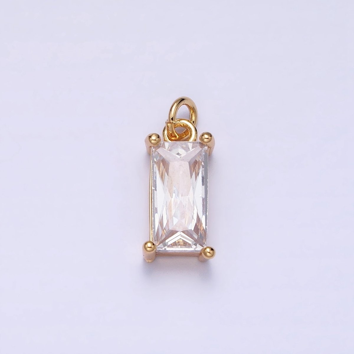 16K Gold Filled 15.5mm Clear CZ Baguette Add-On Charm in Gold & Silver | AC1207 AC1208