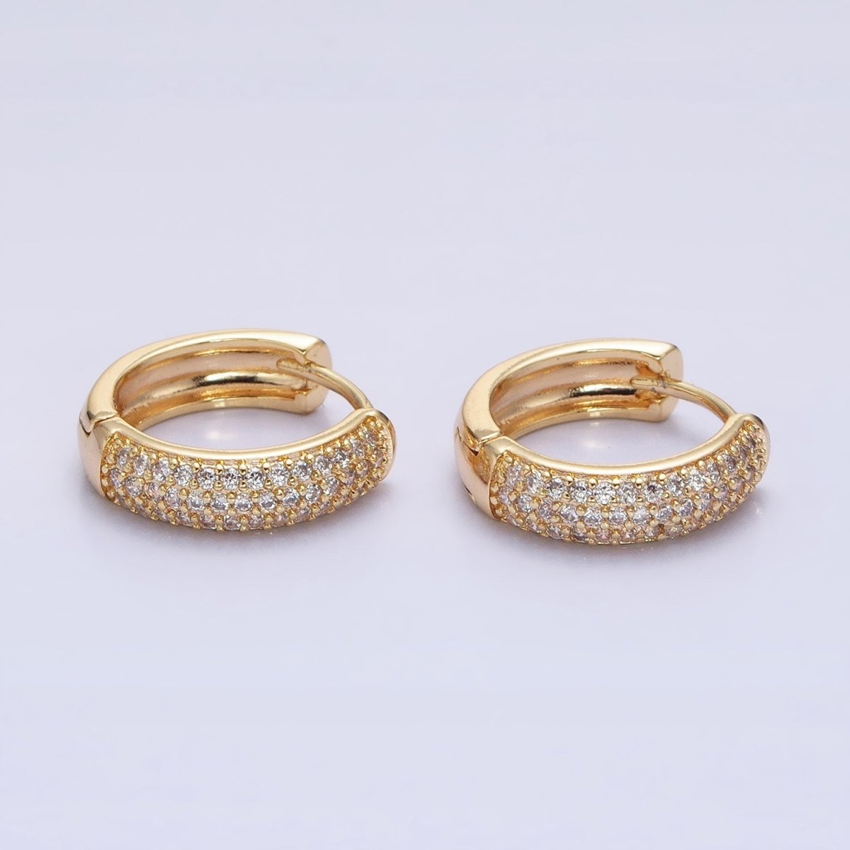 16K Gold Filled 15mm Clear Micro Paved CZ Huggie Earrings in Gold & Silver | AD1306 AD1307