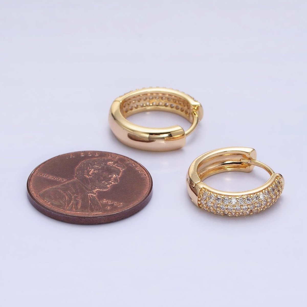 16K Gold Filled 15mm Clear Micro Paved CZ Huggie Earrings in Gold & Silver | AD1306 AD1307