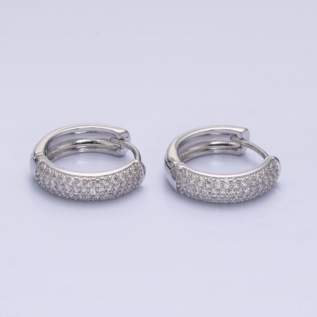 16K Gold Filled 15mm Clear Micro Paved CZ Huggie Earrings in Gold & Silver | AD1306 AD1307