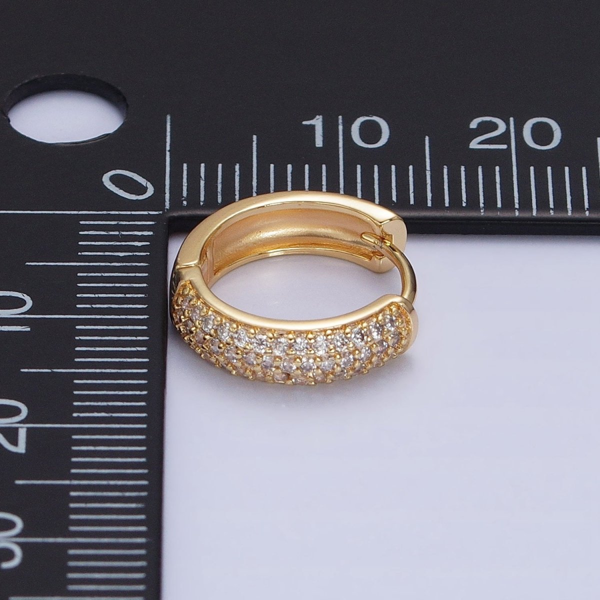 16K Gold Filled 15mm Clear Micro Paved CZ Huggie Earrings in Gold & Silver | AD1306 AD1307