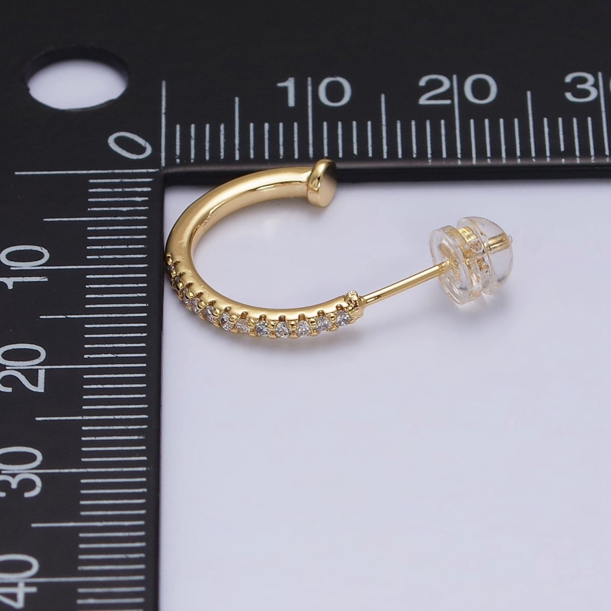 16K Gold Filled 15mm Half Micro Paved CZ Nail C-Shaped Hoop Earrings in Gold & Silver | AD1152 AD1154