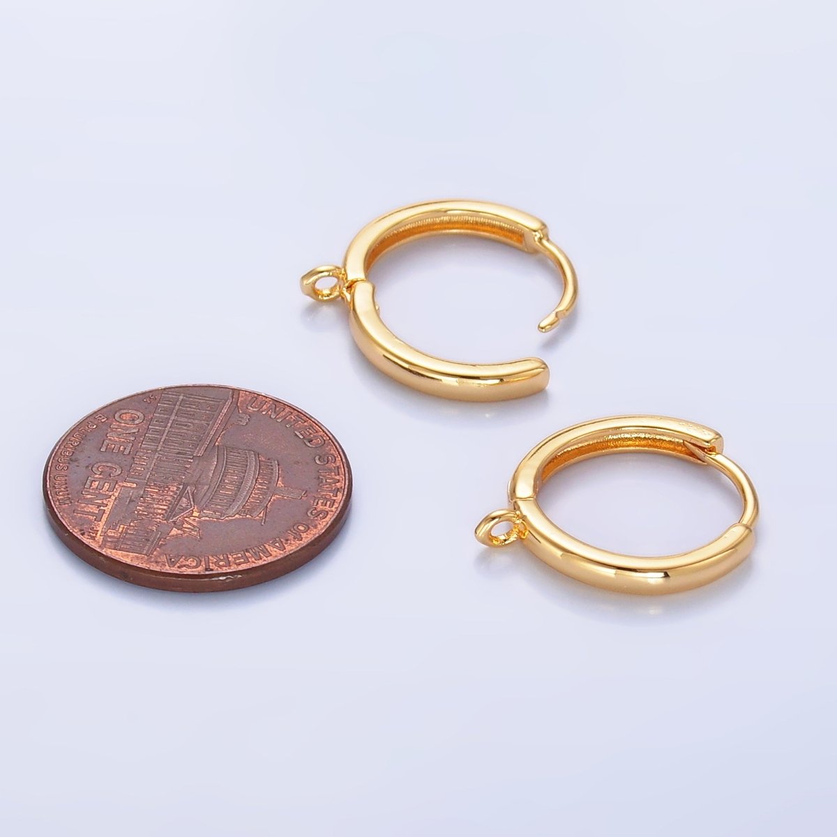 16K Gold Filled 15mm Minimalist Huggie Drop Open Loop Earring Findings | Z1036
