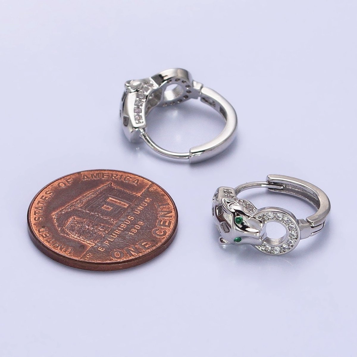 16K Gold Filled 16mm Green-Eyed Panther Leopard Filigree Micro Paved Round Huggie Earrings in Silver & Gold | AB647 AB920