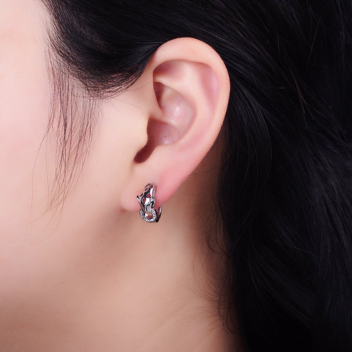 16K Gold Filled 16mm Green-Eyed Panther Leopard Filigree Micro Paved Round Huggie Earrings in Silver & Gold | AB647 AB920