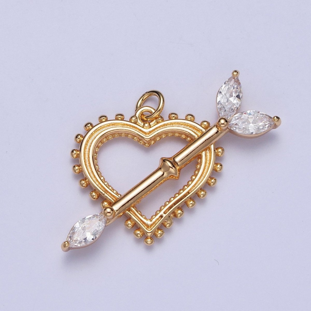 16K Gold Filled 17mm, 20mm Heart Cupid's Arrow Pink, Clear, Green, Yellow Marquise Charm AG-013~AG-020 - DLUXCA