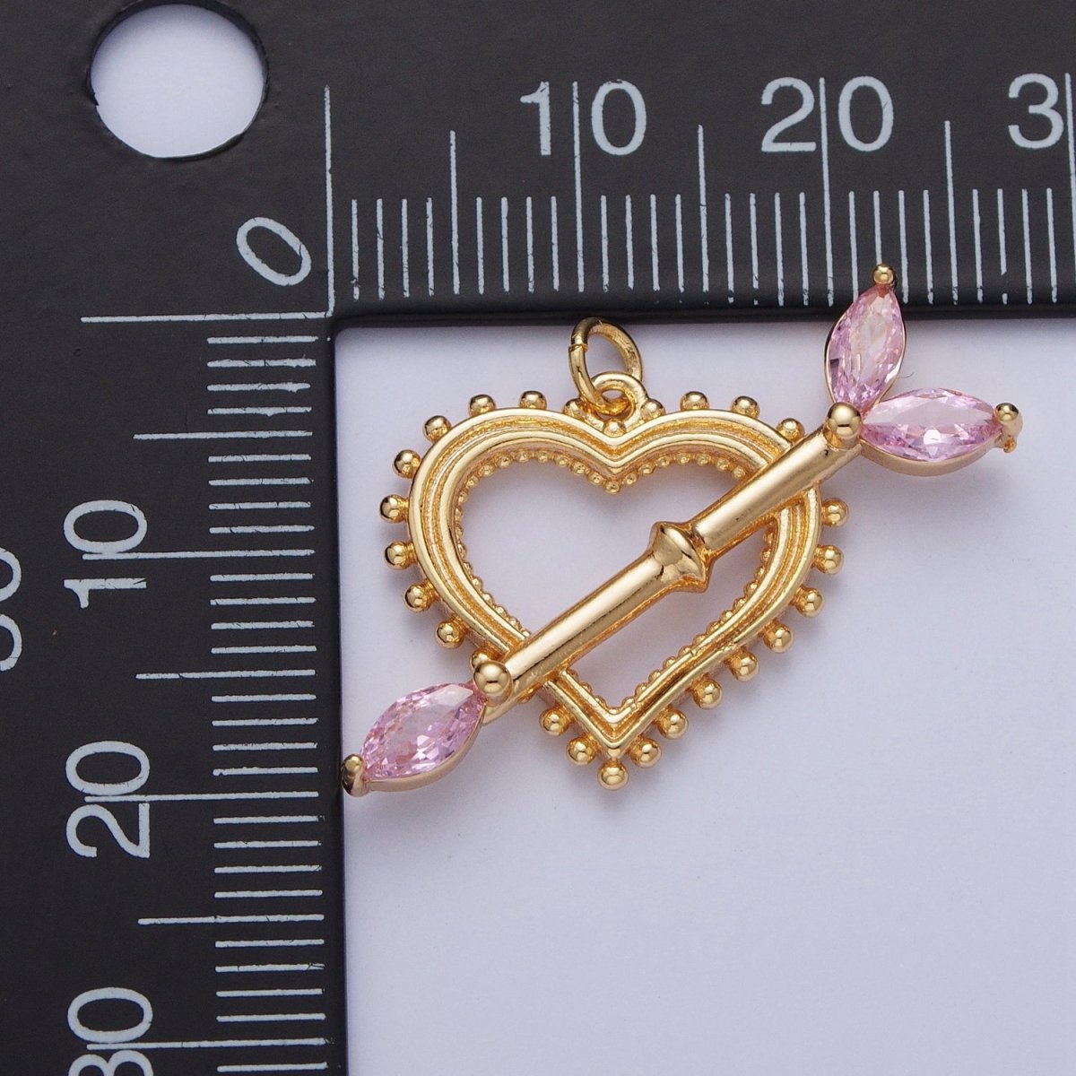 16K Gold Filled 17mm, 20mm Heart Cupid's Arrow Pink, Clear, Green, Yellow Marquise Charm AG-013~AG-020 - DLUXCA