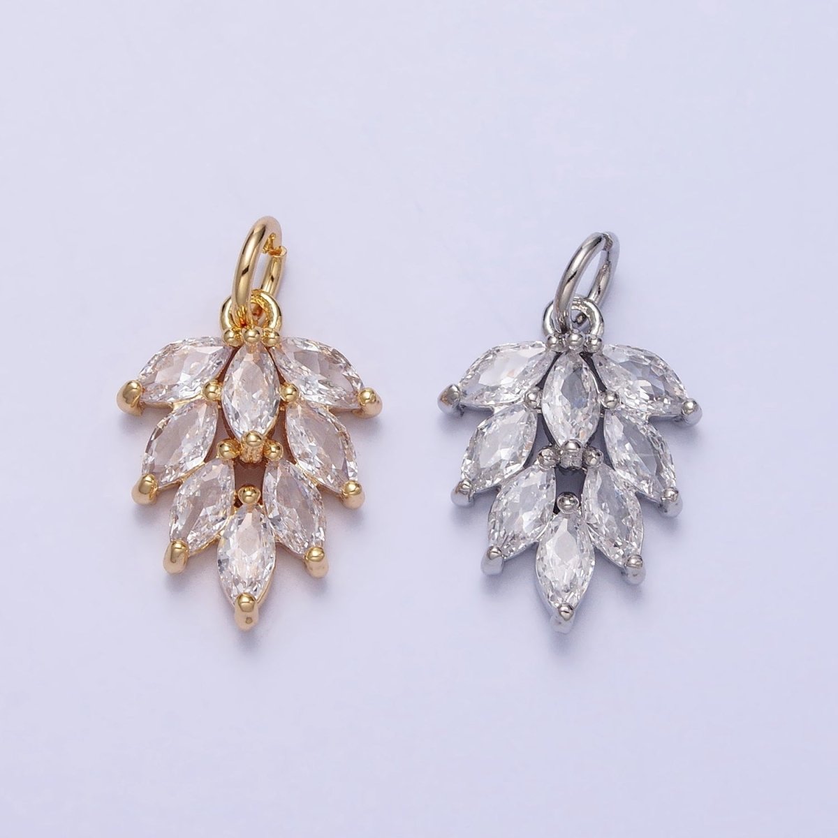 16K Gold Filled 18.7mm Clear Marquise Leaf Geometric Charm in Gold & Silver | AC1195 AC1196 AC964 AC965