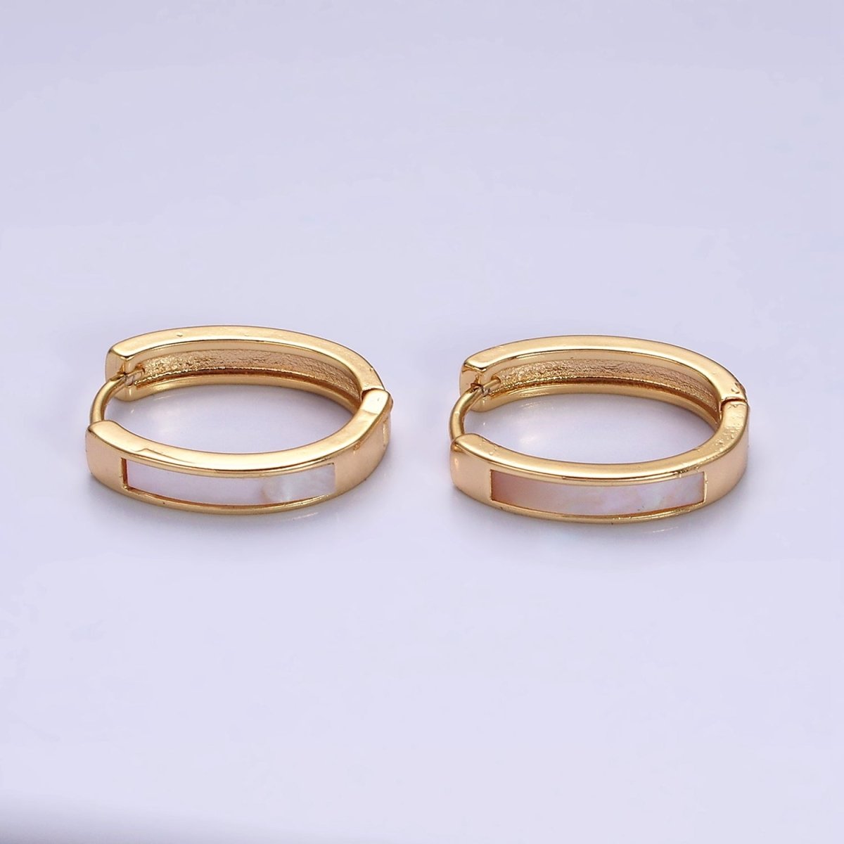 16K Gold Filled 20.3mm Shell Pearl Lined Oval Huggie Earring in Gold & Silver | AD-1038 AD-1039