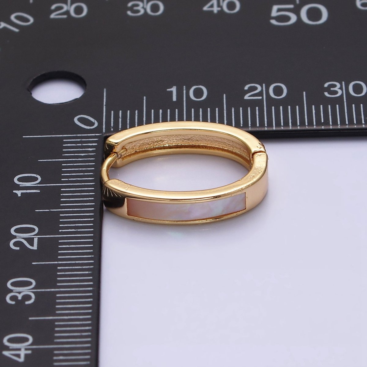 16K Gold Filled 20.3mm Shell Pearl Lined Oval Huggie Earring in Gold & Silver | AD-1038 AD-1039