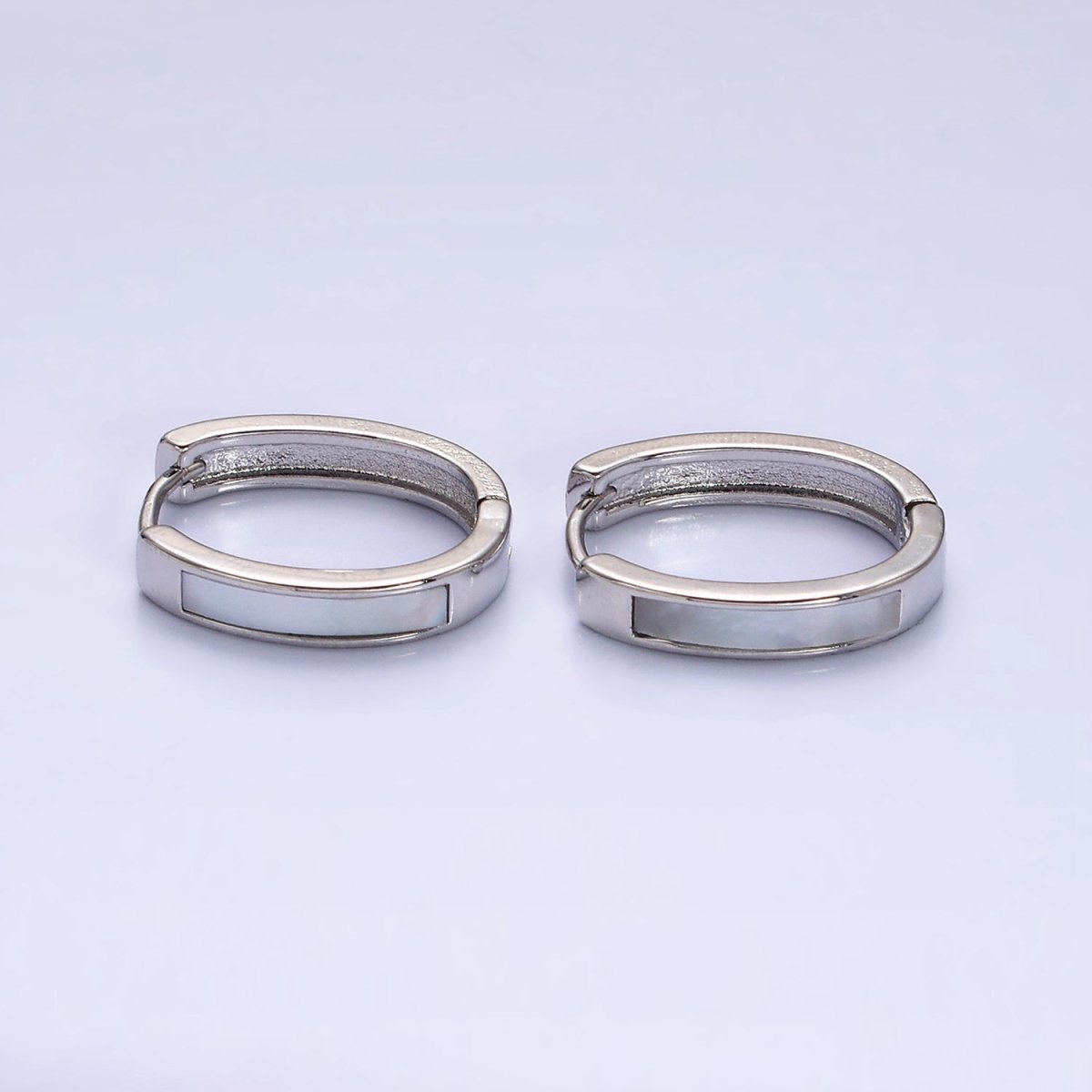 16K Gold Filled 20.3mm Shell Pearl Lined Oval Huggie Earring in Gold & Silver | AD-1038 AD-1039