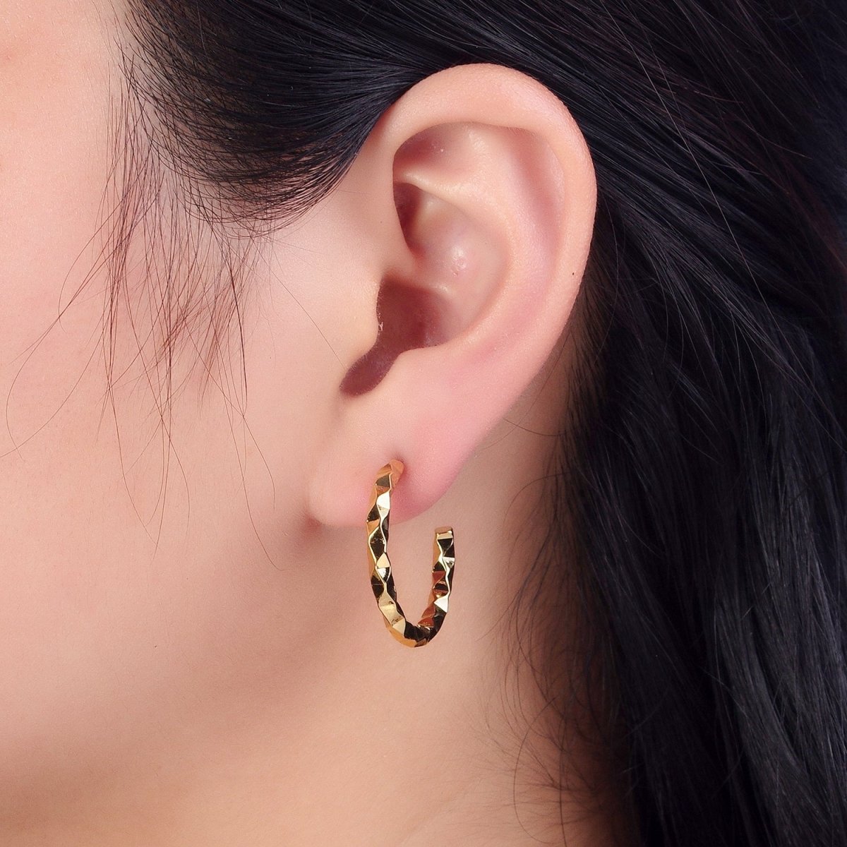 16K Gold Filled 20mm, 25mm, 40mm Dented Geometric C-Shaped Hoop Earrings | AB183 AB142 AB182