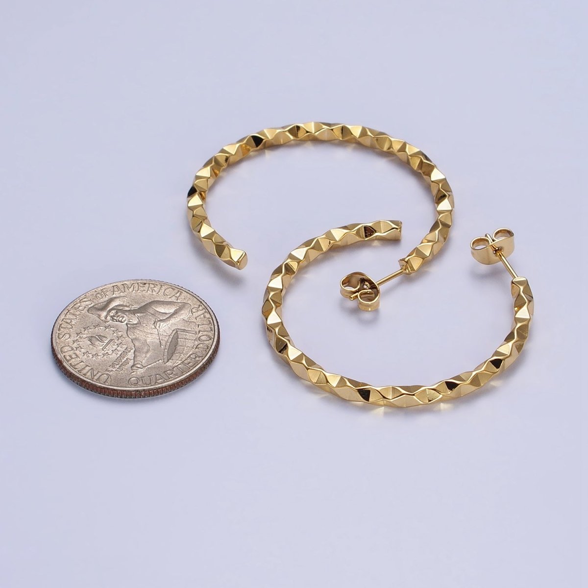 16K Gold Filled 20mm, 25mm, 40mm Dented Geometric C-Shaped Hoop Earrings | AB183 AB142 AB182