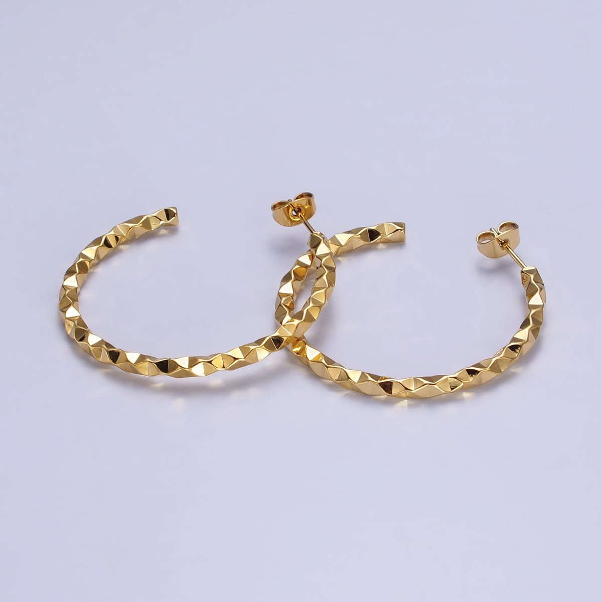 16K Gold Filled 20mm, 25mm, 40mm Dented Geometric C-Shaped Hoop Earrings | AB183 AB142 AB182