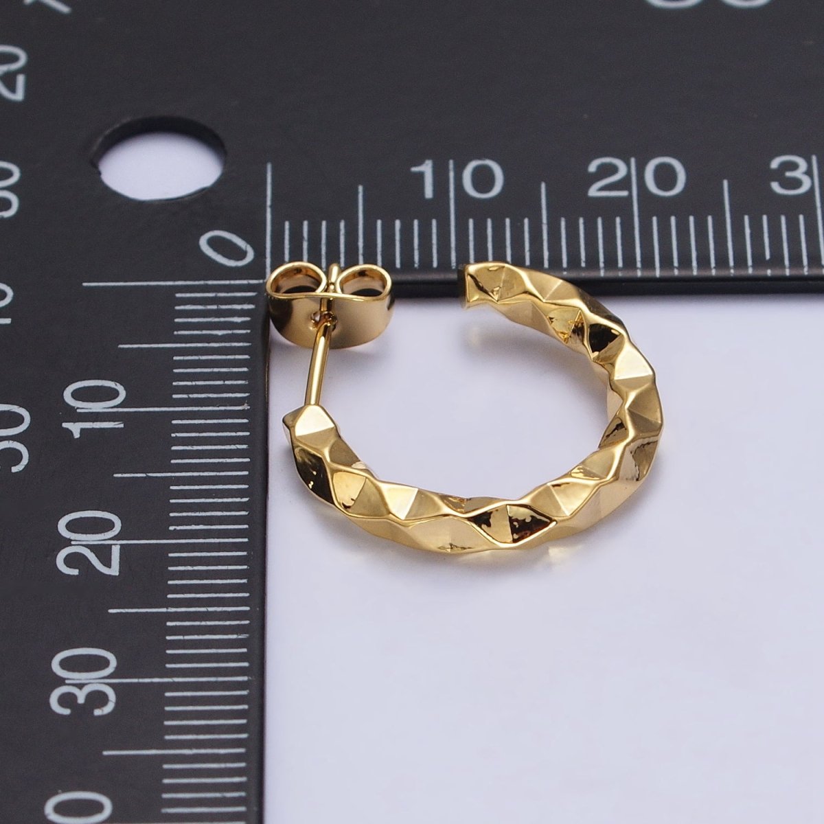 16K Gold Filled 20mm, 25mm, 40mm Dented Geometric C-Shaped Hoop Earrings | AB183 AB142 AB182