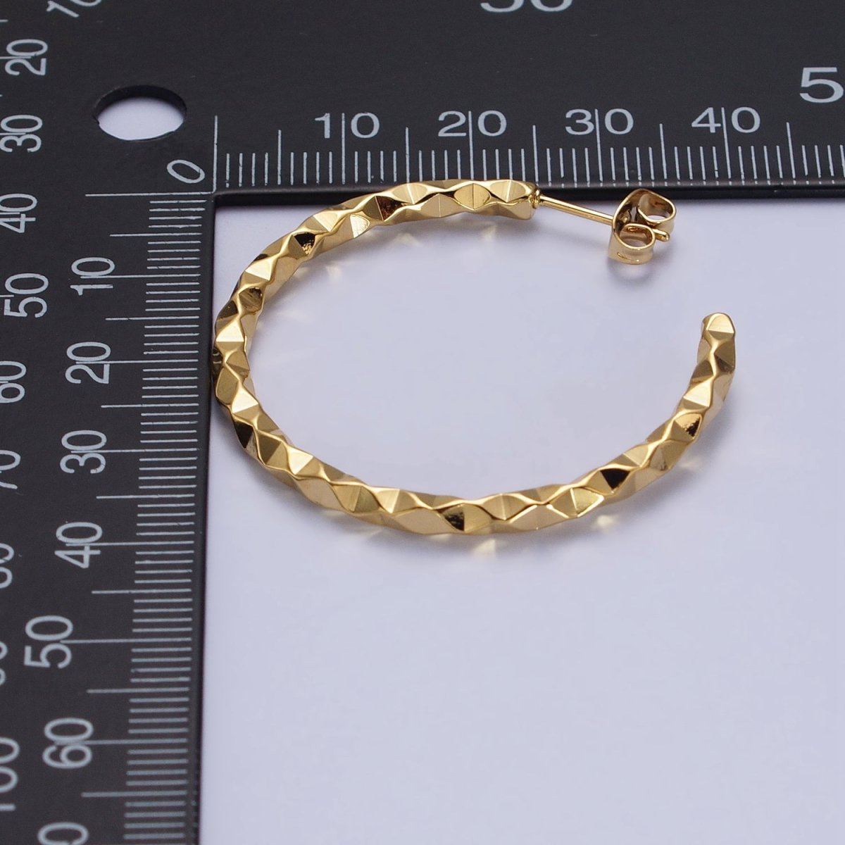 16K Gold Filled 20mm, 25mm, 40mm Dented Geometric C-Shaped Hoop Earrings | AB183 AB142 AB182