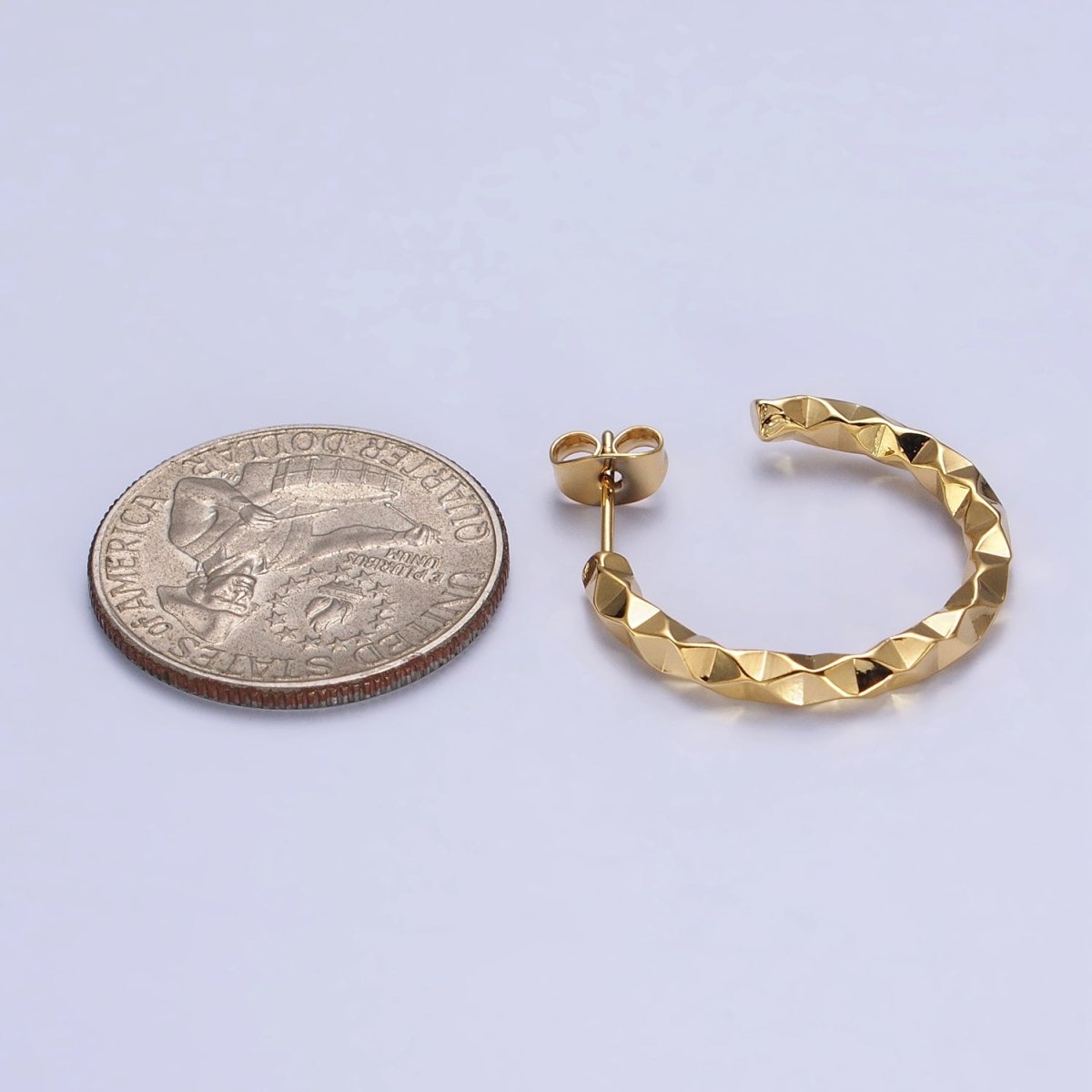 16K Gold Filled 20mm, 25mm, 40mm Dented Geometric C-Shaped Hoop Earrings | AB183 AB142 AB182