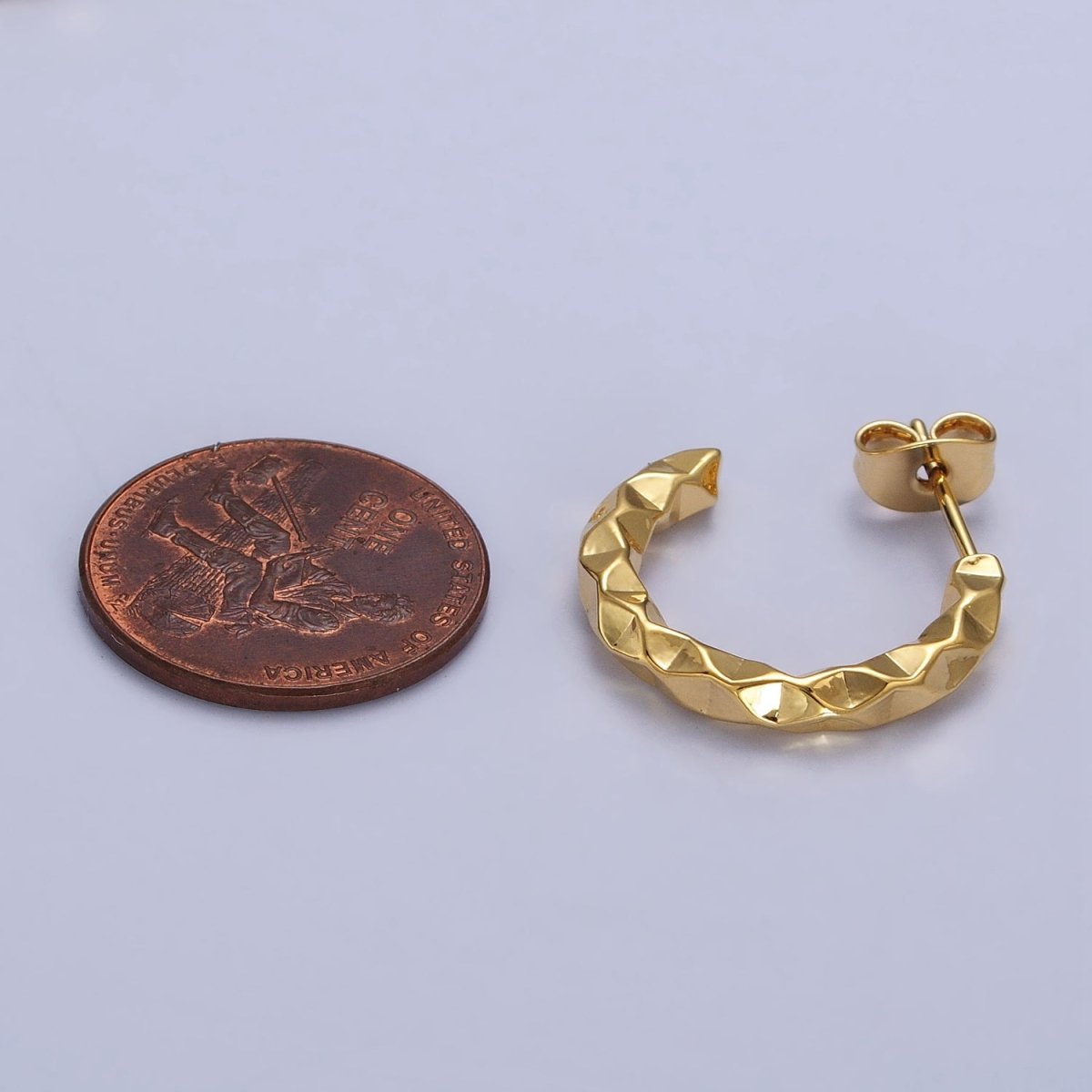 16K Gold Filled 20mm, 25mm, 40mm Dented Geometric C-Shaped Hoop Earrings | AB183 AB142 AB182