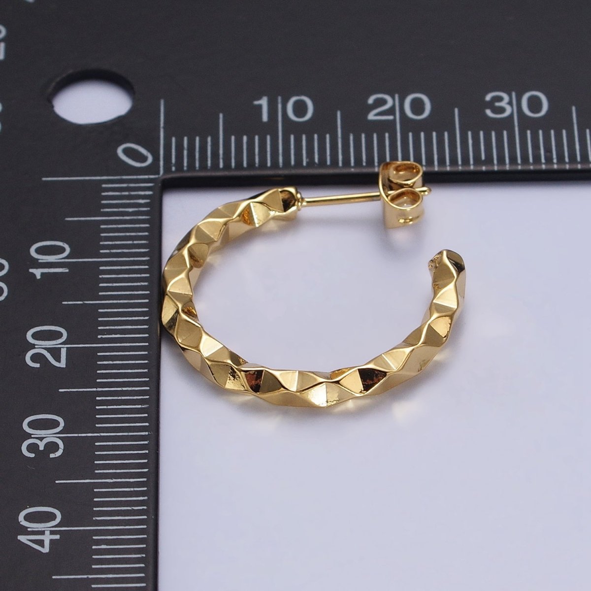 16K Gold Filled 20mm, 25mm, 40mm Dented Geometric C-Shaped Hoop Earrings | AB183 AB142 AB182