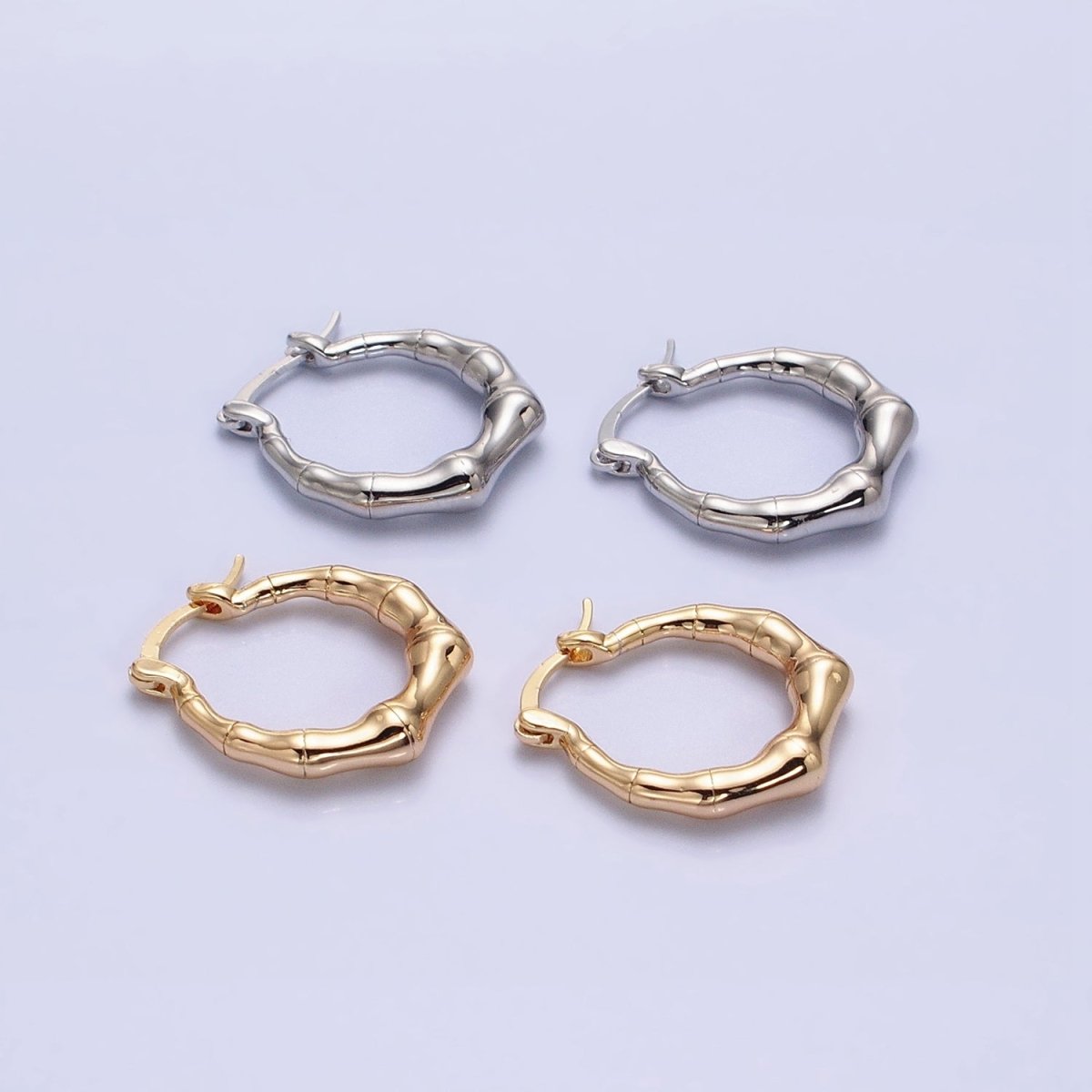 16K Gold Filled 20mm Bamboo French Lock Hoop Latch Earrings in Gold & Silver | AD810 AD811