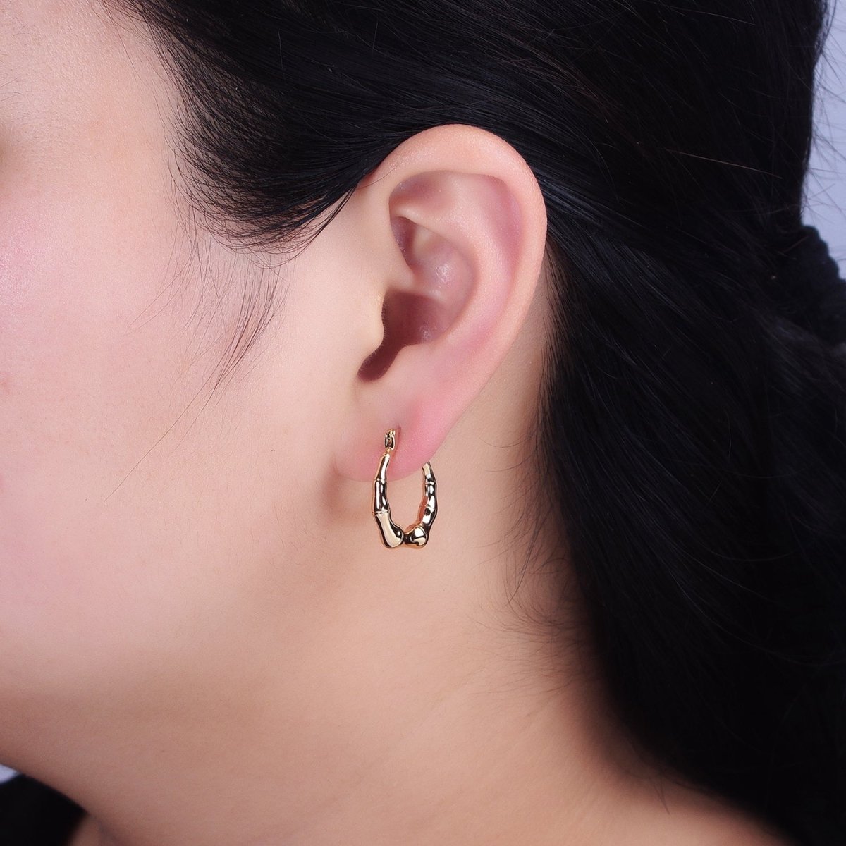 16K Gold Filled 20mm Bamboo French Lock Hoop Latch Earrings in Gold & Silver | AD810 AD811