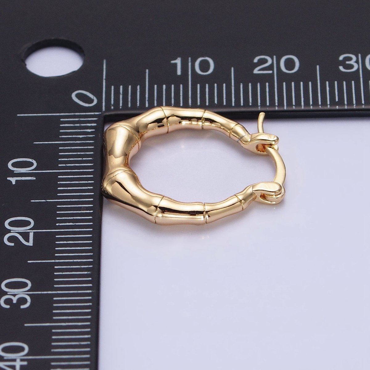 16K Gold Filled 20mm Bamboo French Lock Hoop Latch Earrings in Gold & Silver | AD810 AD811