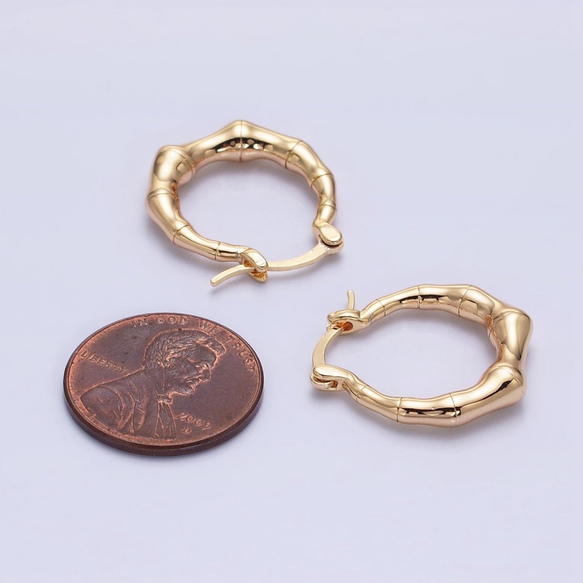 16K Gold Filled 20mm Bamboo French Lock Hoop Latch Earrings in Gold & Silver | AD810 AD811