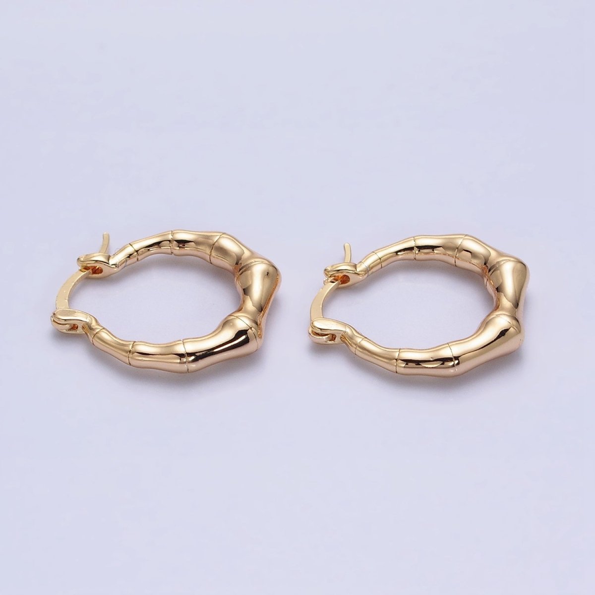 16K Gold Filled 20mm Bamboo French Lock Hoop Latch Earrings in Gold & Silver | AD810 AD811