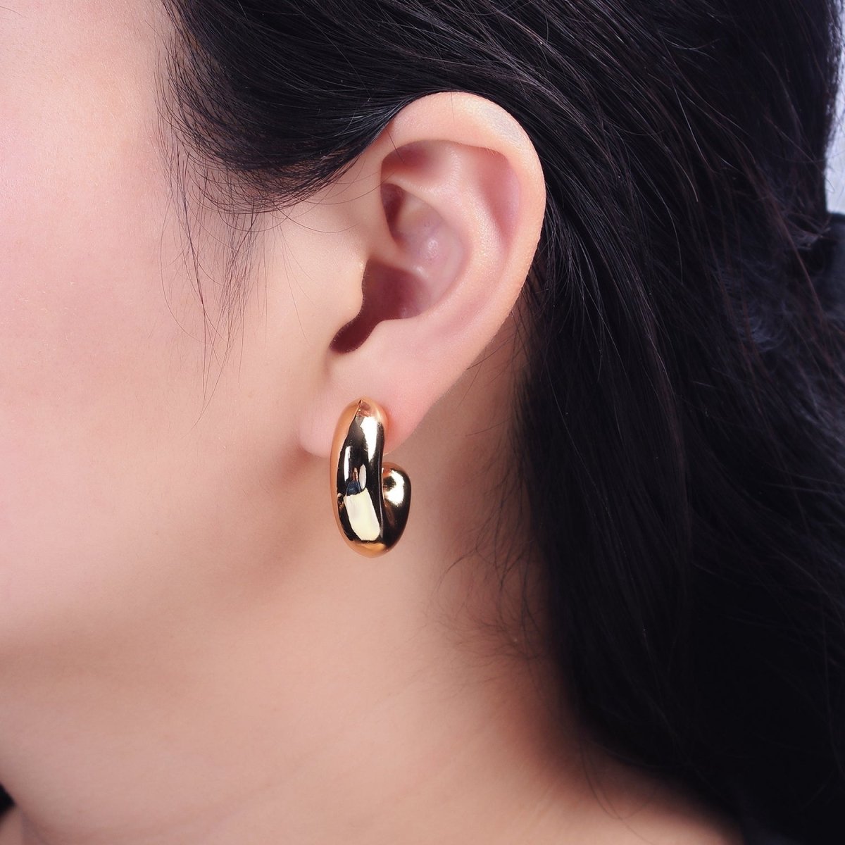 16K Gold Filled 20mm Chubby C-Shaped Hoop Earrings | AE-086