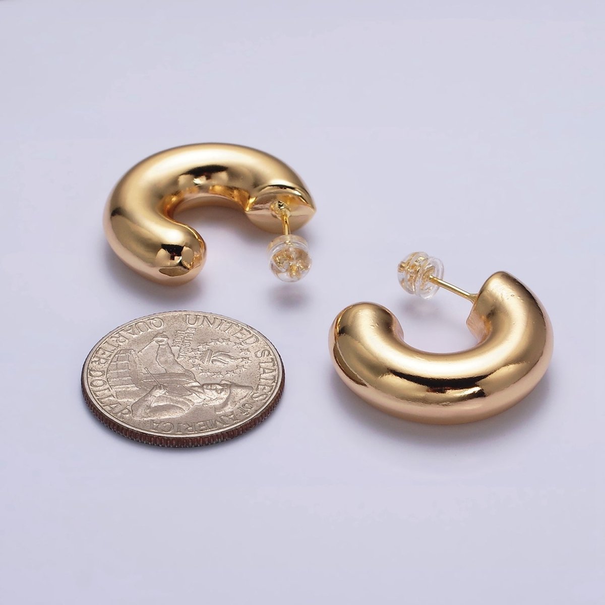 16K Gold Filled 20mm Chubby C-Shaped Hoop Earrings | AE-086