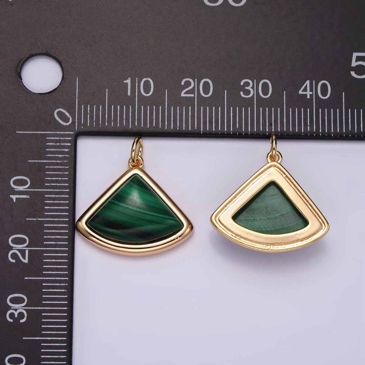 16K Gold Filled 20mm Green Malachite Triangle Bezel Charm | AG454