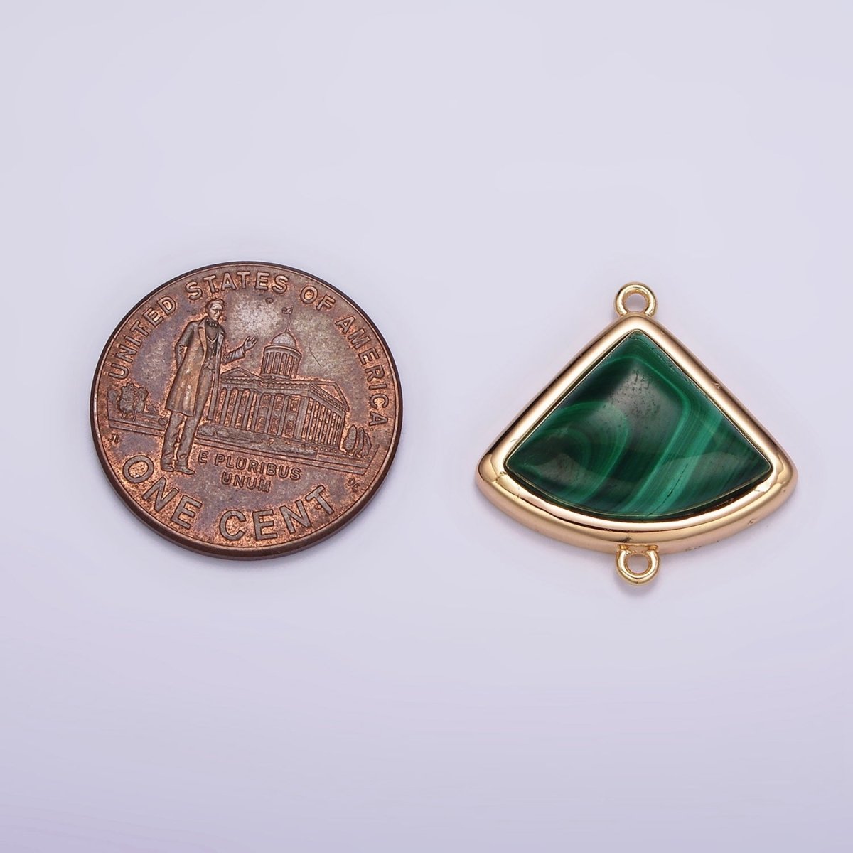 16K Gold Filled 20mm Green Malachite Triangle Bezel Connector | G181