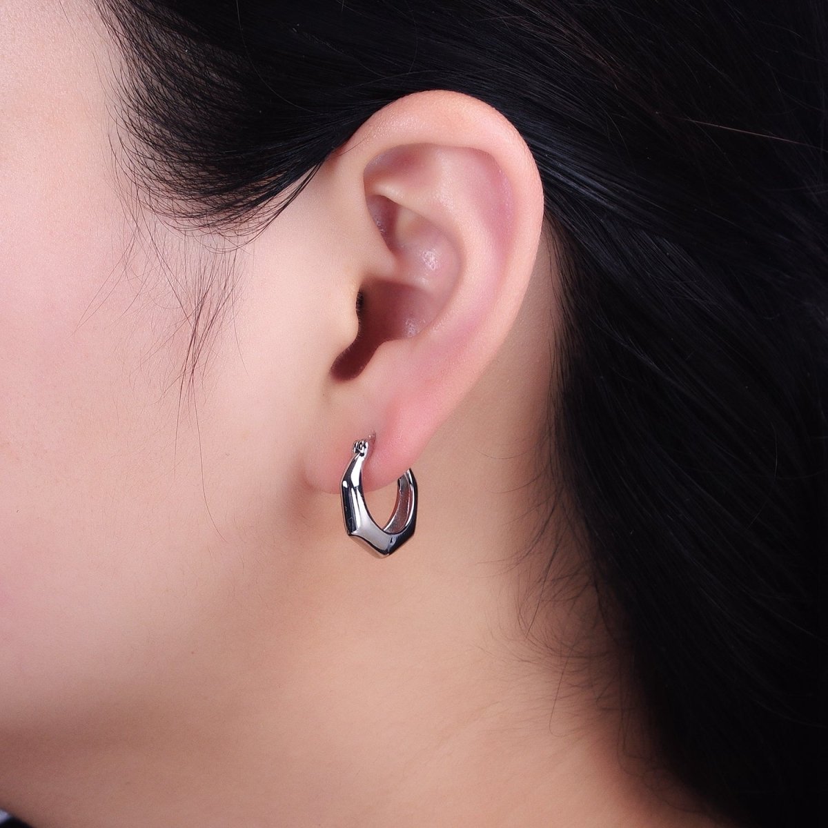 16K Gold Filled 20mm Hexagonal Dome French Lock Latch Earrings in Gold & Silver | AB1472 AB1473