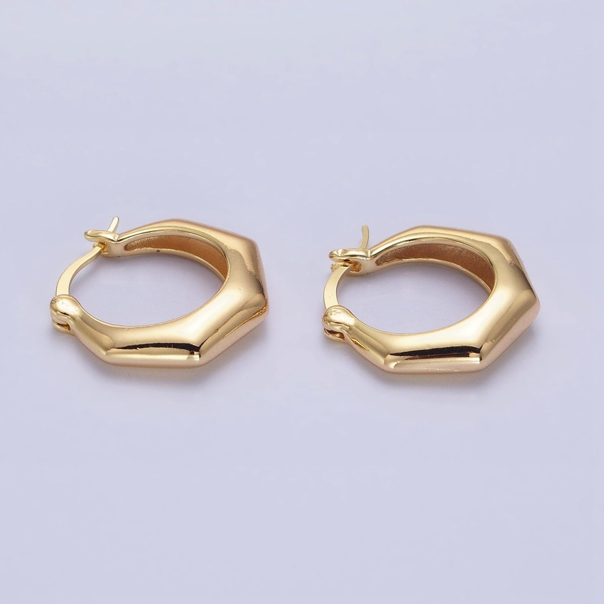 16K Gold Filled 20mm Hexagonal Dome French Lock Latch Earrings in Gold & Silver | AB1472 AB1473