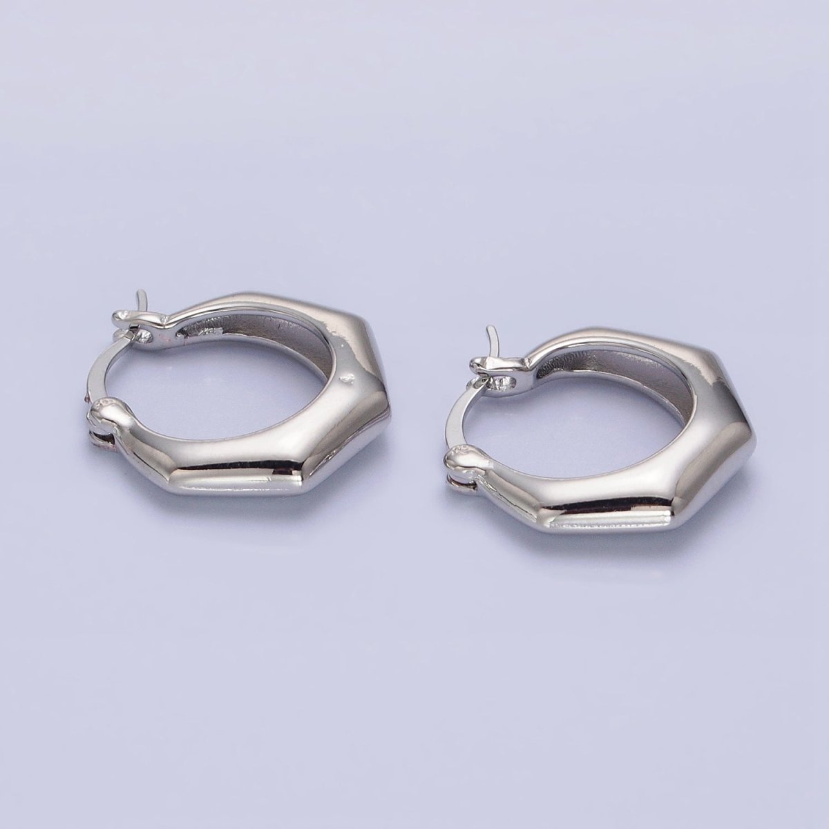 16K Gold Filled 20mm Hexagonal Dome French Lock Latch Earrings in Gold & Silver | AB1472 AB1473