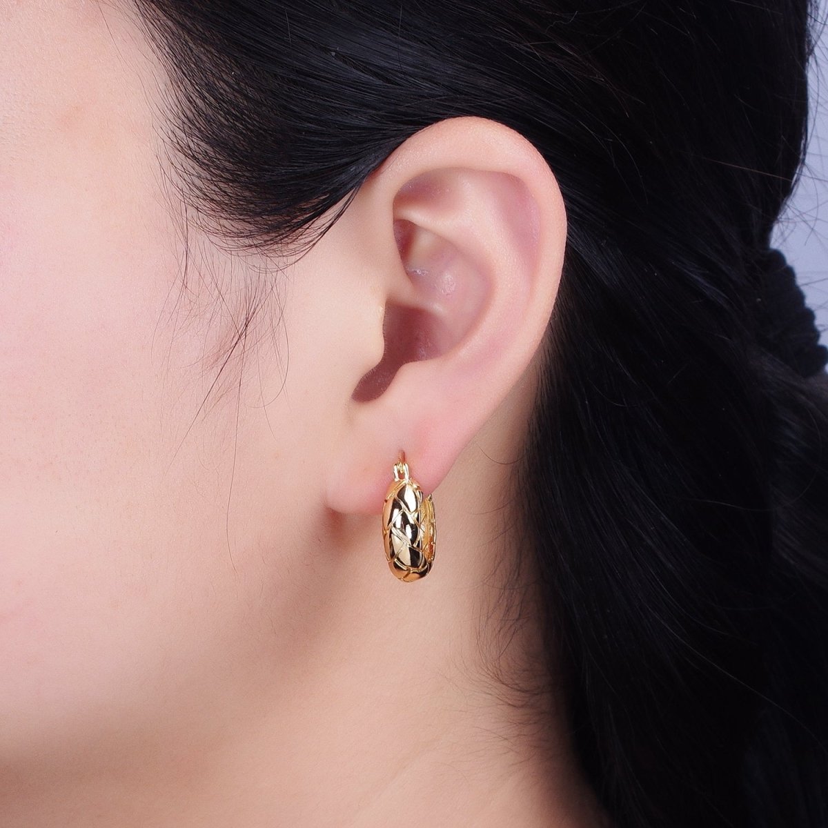 16K Gold Filled 20mm Quilt Textured Latch French Lock Hoop Earrings in Gold & Silver | AD814 AD815