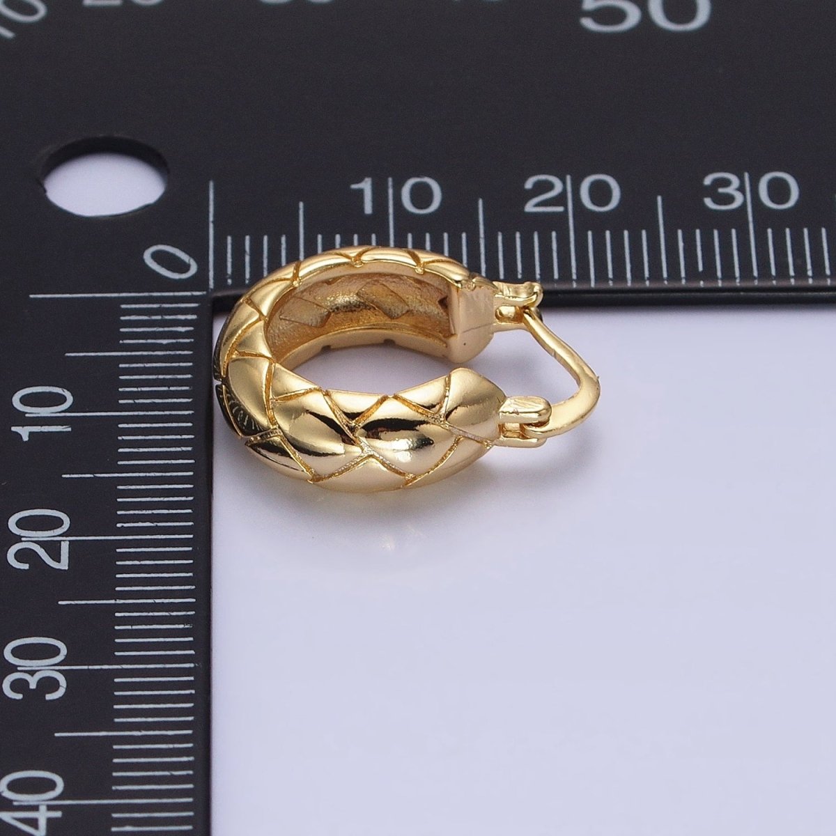 16K Gold Filled 20mm Quilt Textured Latch French Lock Hoop Earrings in Gold & Silver | AD814 AD815