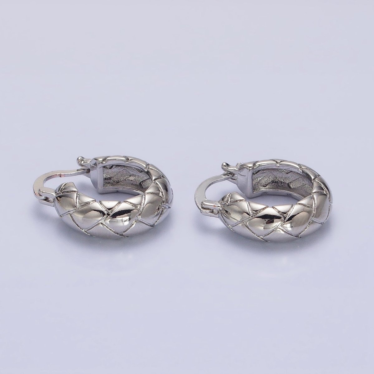 16K Gold Filled 20mm Quilt Textured Latch French Lock Hoop Earrings in Gold & Silver | AD814 AD815