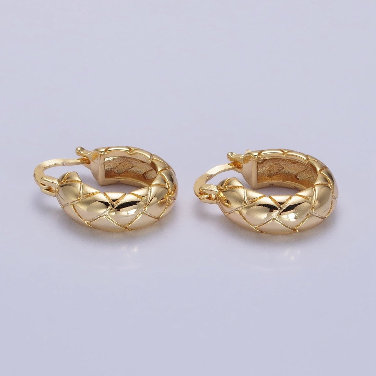 16K Gold Filled 20mm Quilt Textured Latch French Lock Hoop Earrings in Gold & Silver | AD814 AD815