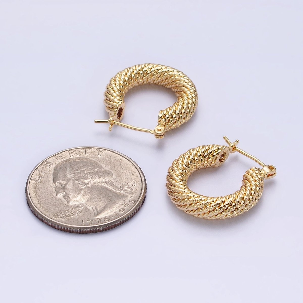 16K Gold Filled 20mm Rope Line Textured Tube Hoop Latch Earrings in Gold & Silver | AD802 AD803