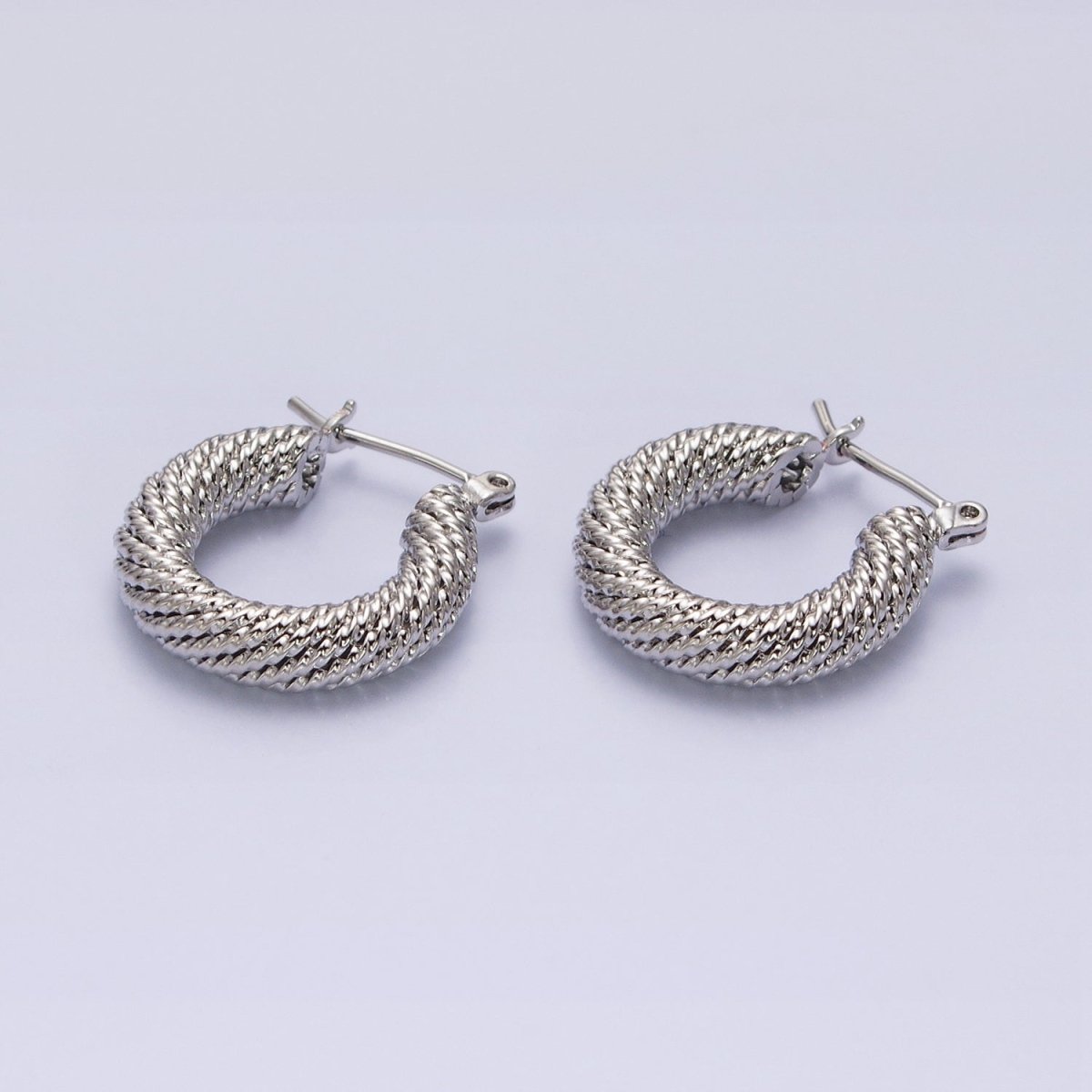 16K Gold Filled 20mm Rope Line Textured Tube Hoop Latch Earrings in Gold & Silver | AD802 AD803