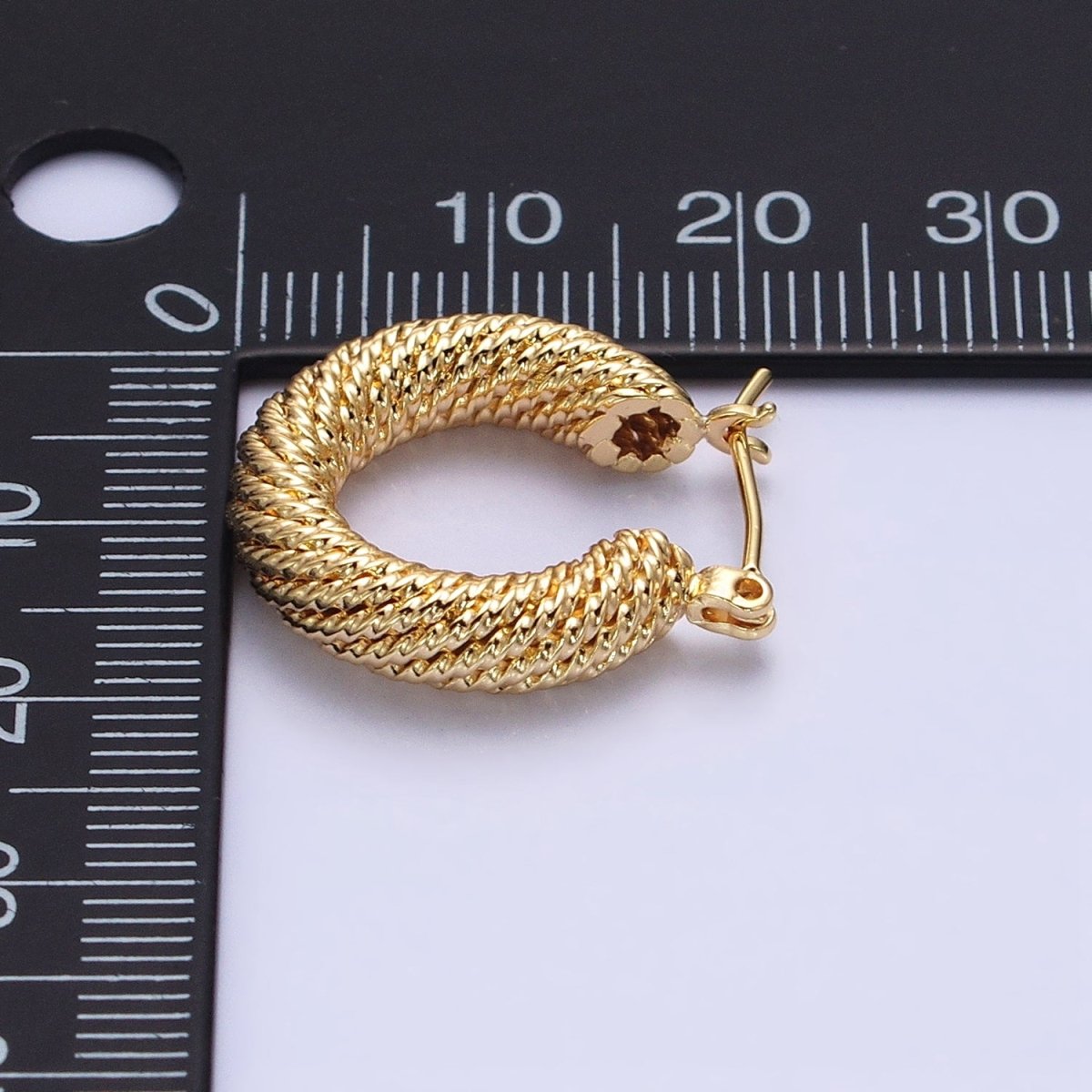 16K Gold Filled 20mm Rope Line Textured Tube Hoop Latch Earrings in Gold & Silver | AD802 AD803