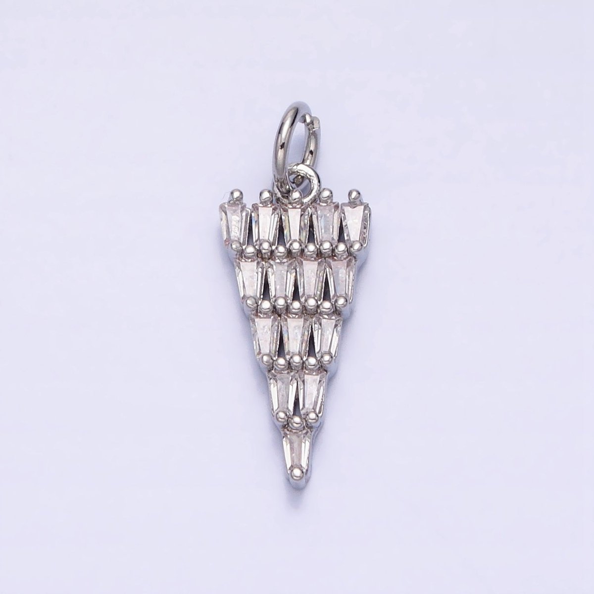 16K Gold Filled 21.5mm Triangle Baguette Clear CZ Charm in Gold & Silver | AC1223 AC1224
