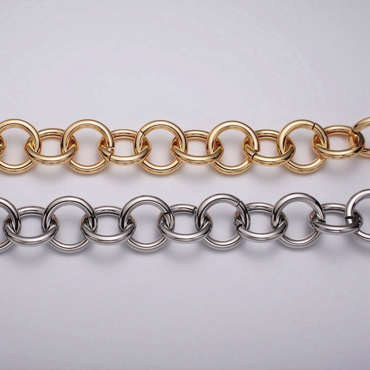 16K Gold Filled 22.5mm Rolo Statement Unfinished Chain by Yard in Gold & Silver | ROLL-1187 ROLL-1188 Clearance Pricing