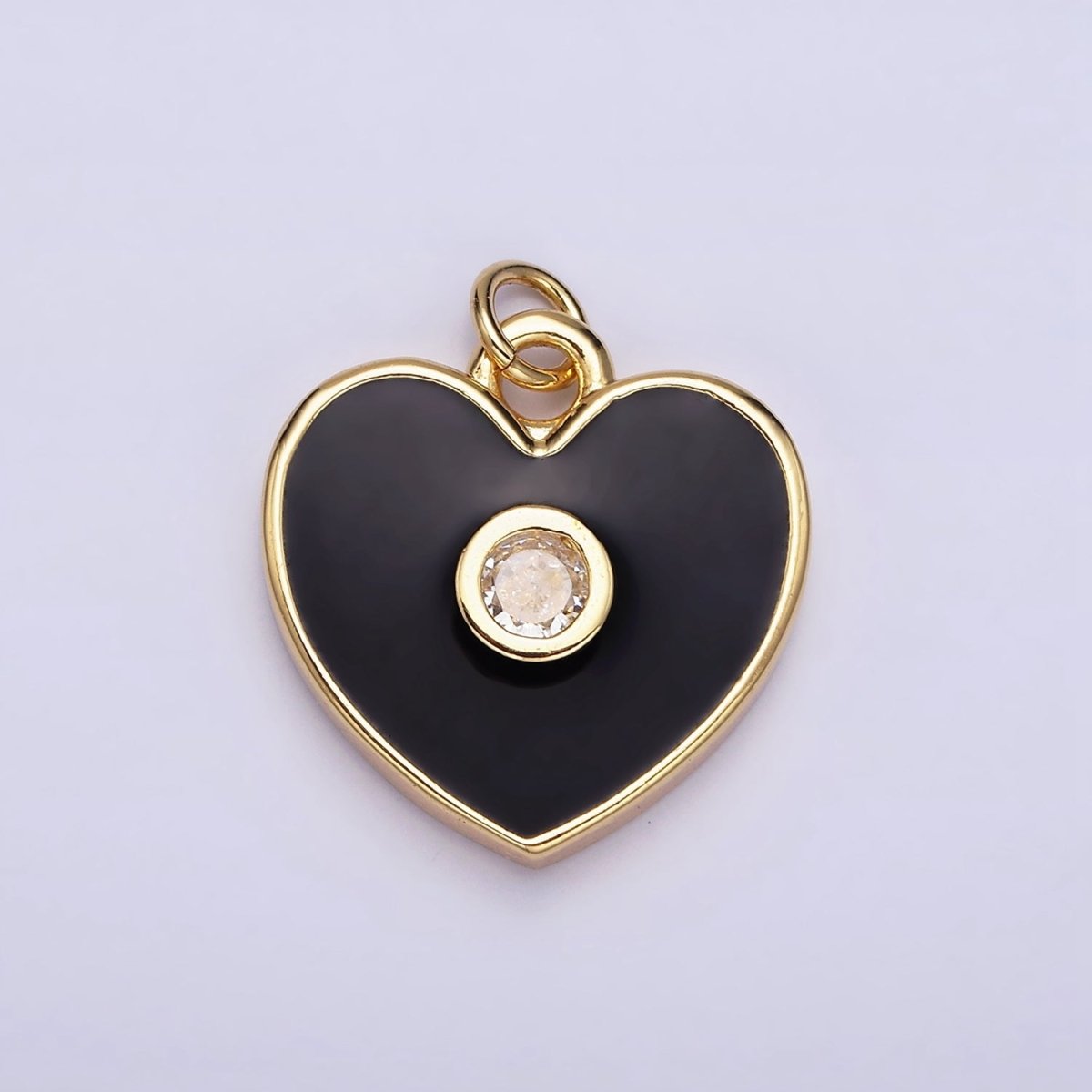 16K Gold Filled 22mm Mini Black Enamel CZ Heart Add-On Charm | AC1170 - DLUXCA