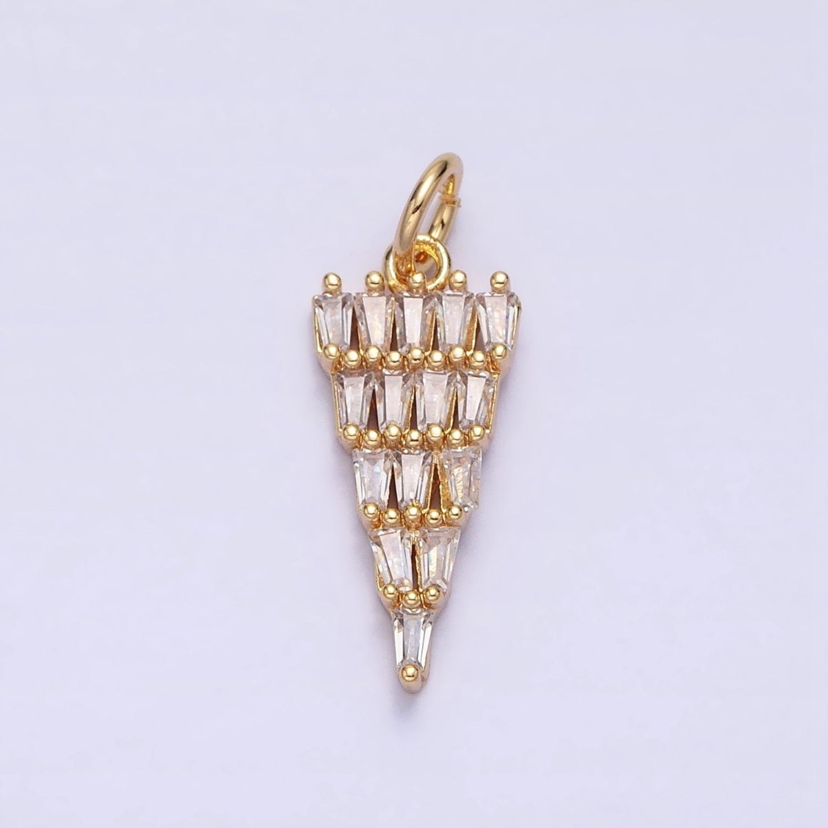 16K Gold Filled 23mm Triangle Baguette Clear CZ Charm in Silver & Gold | AC518 AC1257
