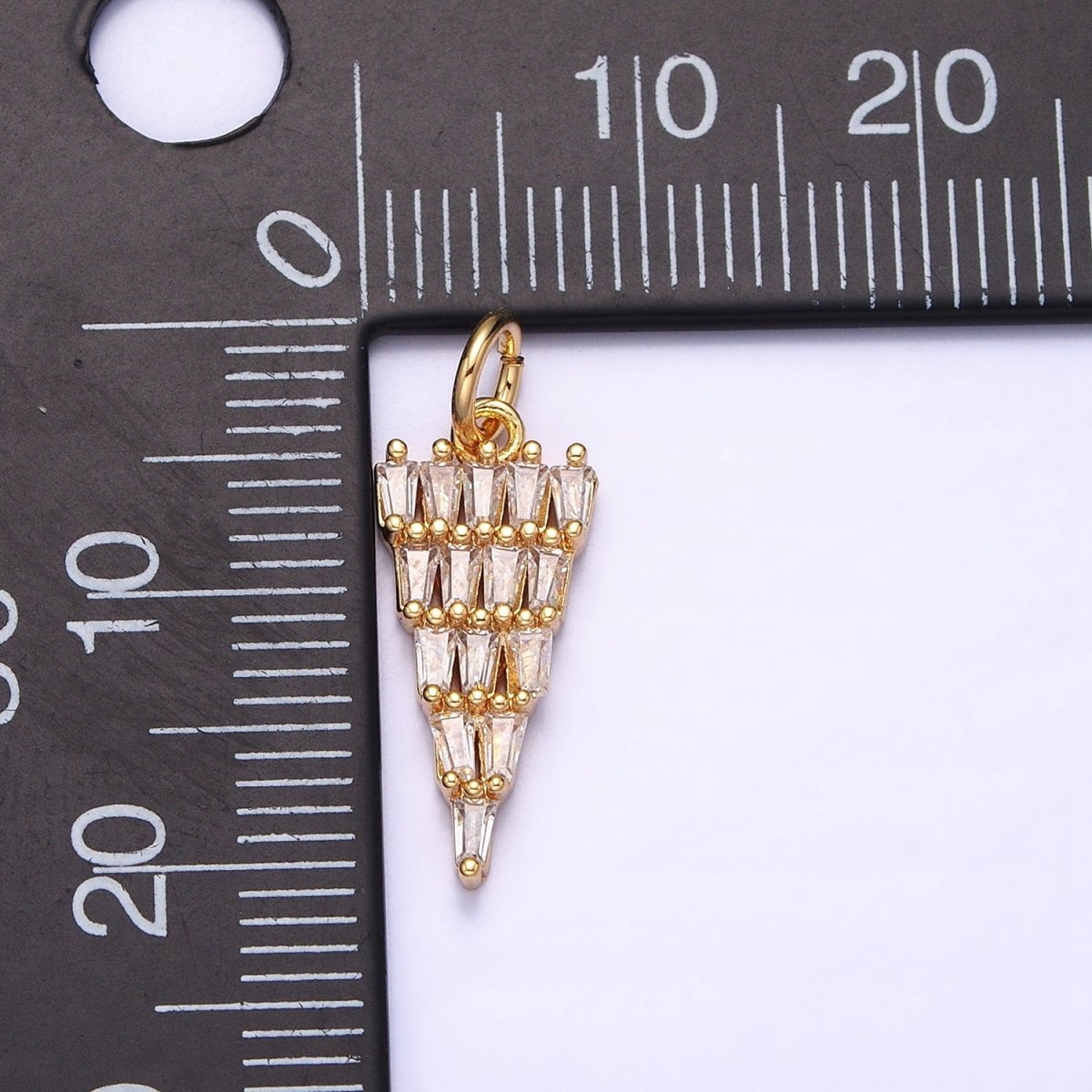 16K Gold Filled 23mm Triangle Baguette Clear CZ Charm in Silver & Gold | AC518 AC1257