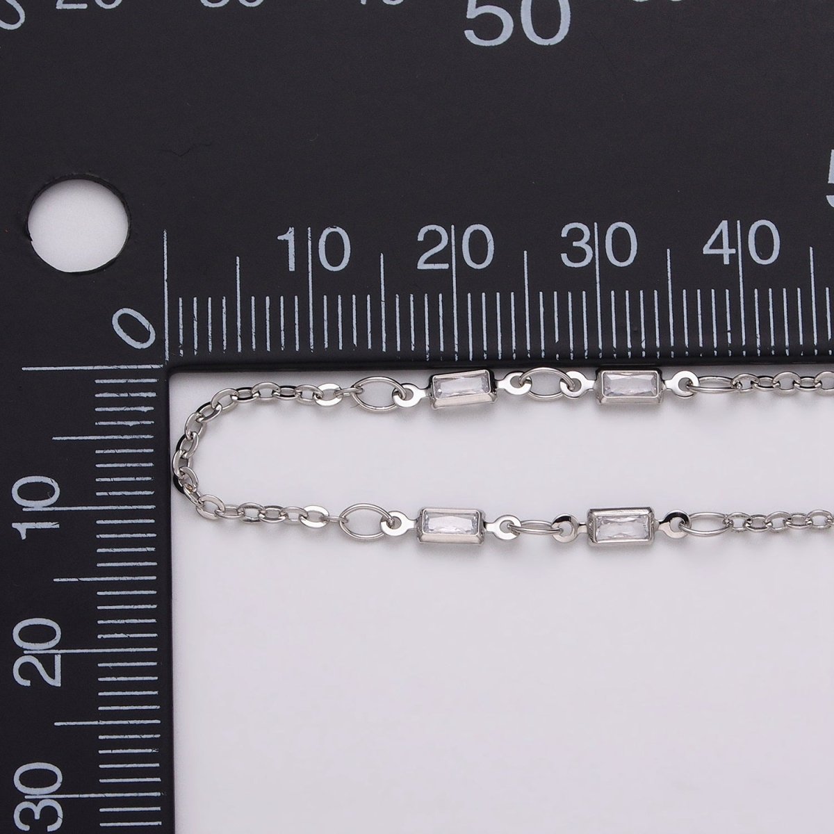 16K Gold Filled 2.5mm CZ Double Clear Baguette Cable Link Unfinished Chain in Gold & Silver | ROLL-1333 ROLL-1334